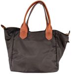 Frye Nylon Tote Satchel Bag Black with Brown Leather Trim Zip Pocket Everyday Photo 5