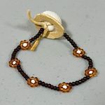 Daisy Brown  Flower Floral Beaded Seashell Handmade Bracelet Jewelry — Children’s Size - Length: 4.5 in. 🤎✨ Photo 0