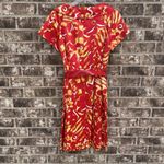 VTG Teri Jon Rickie Freeman Sz 6 Floral Hawaiian Collared Dress Abstract Artsy Red Photo 3