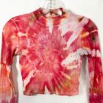 American Eagle  XS Crop Top Handmade Pink Tie Dye Long‎ Sleeve Mock Neck 1051 Photo 3