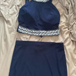 Navy blue two piece with beaded top and skirt Photo 0