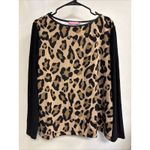 Isaac Mizrahi  NY Size XL Leopard Print Black‎ Stretchy Long Sleeve Crew Neck Photo 1