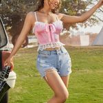 SheIn PETITE contrast lace pink Cami Top Photo 3