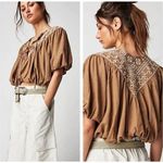 Free People Joni Embroidered Top Linen blend boho cropped sz XS Photo 1