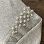 Ultra Flirt Pearl Embellished Crewneck Pullover- Light Gray Photo 2