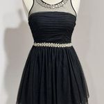 Way-In  Women's Black Embellished Mesh Tulle Fit & Flare Party Dress Size 7 Photo 0