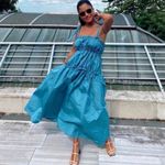 ZARA Crinkle Tiered Taffeta Blue Blogger Favorite Midi Dress Sz S Photo 3