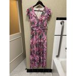 CIEBON Jennsen Ruched Flutter Sleeve Maxi Dress In Pink Size Small Floral Photo 1