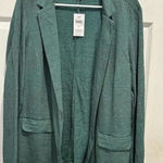 J. Jill Womens Jacket Blazer Size Medium Navy Blue Green Stripe Linen Blend NWT Photo 0