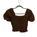 American Eagle  Outfitters Brown Puff Sleeve Smocked Corduroy Blouse Photo 1