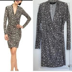 Norma Kamali  | Grey & Black Leopard Print Long Sleeve Fitted Sheath Dress Size M Photo 2