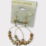NEW Women’s Beaded Dangle Hoop Earrings Gold & Faux Stone Beads Photo 0