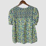 Shoshanna Kira Smocked Floral Tassel Peasant Top M Green Puff Sleeve Photo 8