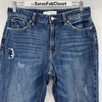 Kancan Bernice High Rise Boyfriend Jeans Distressed Dark Wash Raw Hem Size 28 Blue Photo 2