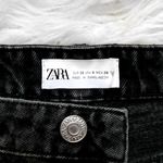 ZARA Black Distressed High Rise Raw Hem Button Front Denim Shorts Photo 2
