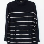 Garnet Hill Womens Striped Turtleneck Sweater Wool Cashmere XS Black Oversized Photo 0