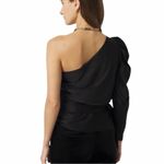 White House | Black Market NEW WHBM Black One Shoulder Satin Tie Blouse Top Shirt size 6 Photo 3