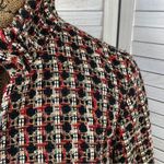 Chico's Tweed Metallic High Neck Open Front Blazer Jacket Red Black Gold Medium Photo 6