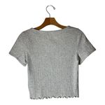 American Eagle ‎ Shirt Women Small Gray Ribbed Knit V Neck Henley Baby Tee NWT Photo 2