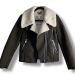 H&M Suede Sherpa Aviator Jacket Coat Khaki Army Green Women’s Size XS, NWOT Photo 1