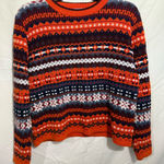 Vintage Adele Fair Isle Crew Neck Sweater in Orange and Navy Made in USA Size L Photo 0