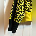 Central Park West Designer  Neon Yellow Leopard Print Ribbed Crewneck Sweater Photo 7