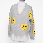 No Comment  NY-LA Smiley Face Distressed Gray Knit Sweater Photo 0