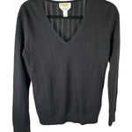Talbots Women's Black Pima Cotton Cable Knit V Neck Long Sleeve Sweater Large Photo 0