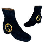 Gucci Blondie Block Heel Booties in Blue Suede Photo 4