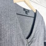 BCX NWT Gray Ribbed Zipper Front V Neck Ruched Long Sleeve Cropped Top Medium Photo 5