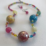 Handmade Confetti Necklace Earrings Set Vintage Photo 2