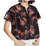 Free People  Sweet Escape Black Tropical Floral Smocked Cropped Top Small EUC Photo 0