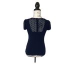 Marc’s Navy Blue Lace Neckline Top | Short Sleeve Viscose Tee Size S Blue Photo 1