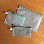 Set/3 Waterproof GREEN Document Zipper Travel Pouches, File Organizers, Clear Photo 2