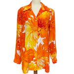 Diane Gilman  100% Silk Floral Sequin Blouse Orange Yellow Print Size Medium Photo 2