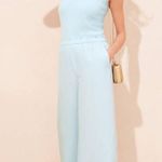 Ann Taylor NEW Linen Blend Wide Leg Palazzo Pant Blue Aqua Crystal Large Petite Photo 2