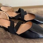 Black Faux Leather Flats Dress Shoes Size 40 Pointed Toe elastic straps Photo 0