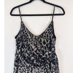 Saylor  Dress Silver Leopard Faux Wrap Mini V Neck Allover Sequin Party Medium Photo 5