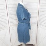 Indulge  Chambray Button Up Belted Short‎ Sleeve Shirt Dress Denim Blue Large Photo 2