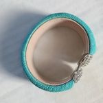 Vtg PJM Blue w/ Silver Tone Cuff Bracelet Signed Marked PJM blue bracelet with Silver tone and clear rhinestones. Bracelet 1 3/8” wide Bracelet measure 6 1/8” around the inside when closed. Good used condition Photo 2