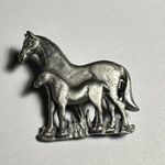 Signed Torino USA Mother Pony Horse With Foal Brooch Pin Pewter Tone Metal Photo 1