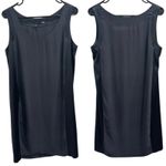 Eileen Fisher  Gray Black Silk Georgette Satin Sleeveless Shift Dress Small Luxe Photo 1