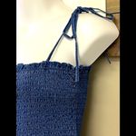 VICI Vintana Smocked Tencel Cropped Straps Tank Top- Denim Blue- Large Photo 4