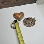 Rhinestone Brooch Pin Lot Of 3 Interlocking Ovals, Enameled Floral Heart Etc Photo 7