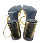 ZARA  Women's Gold Metallic Open Square Toe Sling Back Block High Heels Sandals 9 Photo 3