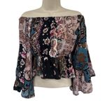 Jaase Hippie Boho Crop Top Womens XS Black Pink Romantic Witchy Celestial Photo 0