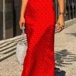 ZARA Red Satin Maxi Skirt With Black Polka Dots Blogger Favorite Small Photo 3
