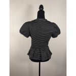 Maeve  Anthropologie Corset Peplum Top Black White Stripe Puff Sleeve Size Small Photo 1