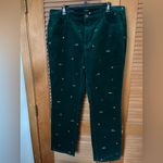 Talbots  Christmas embroidered straight leg corduroy pants in dark green size 16 Photo 3