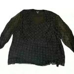 Maggie Barnes blouse Black golden Printed V-Neck sheer long sleeves sleeves Photo 2